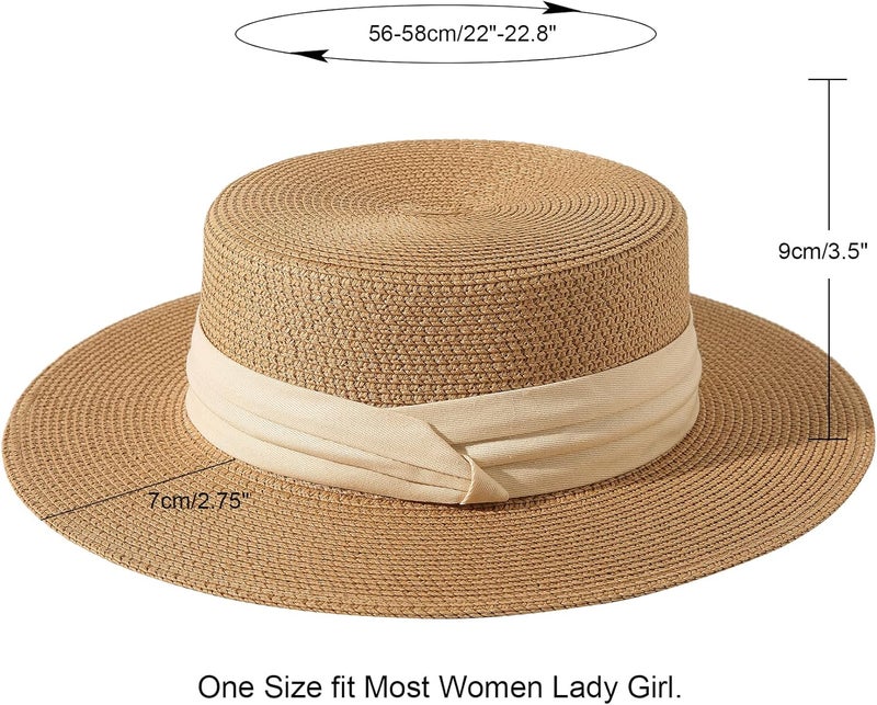 Lanzom Sun Hats for Women Wide Brim Straw Boater Hat Foldable Packable Beach Hat for Summer Fit Size 6 8/7-7 1/4 - Image 3